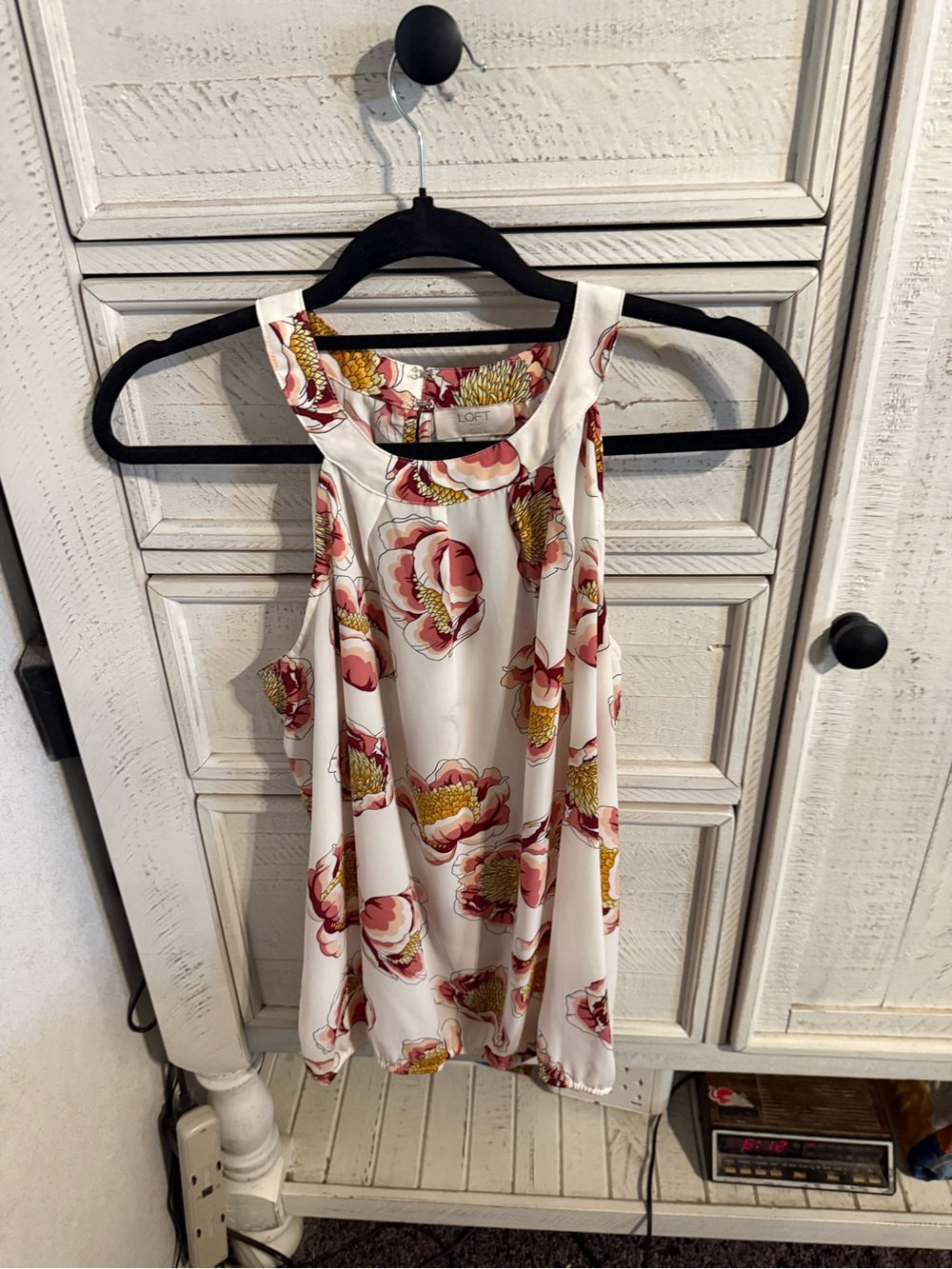 LOFT Cream Floral Halter Tank with Pink and Yellow Blooms